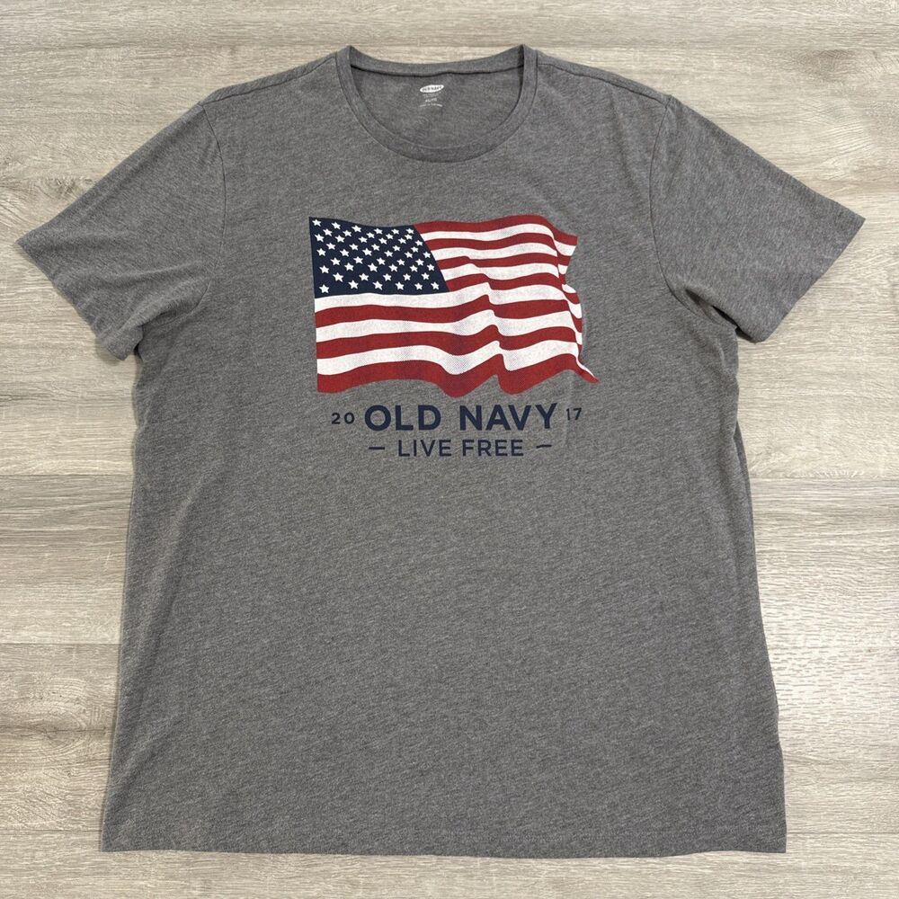 Old Navy Shirt Men’s XL Gray American Flag 2017 Live Free Americana